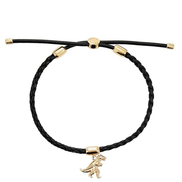 COACH 🦕 Rexy Dinosaur Leather Friendship Slider Bracelet Black Gold - Picture 2 of 9